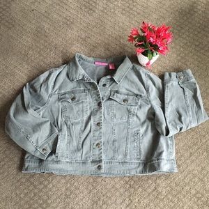 Woman Within Cropped Denim Jacket 20W Olive Green